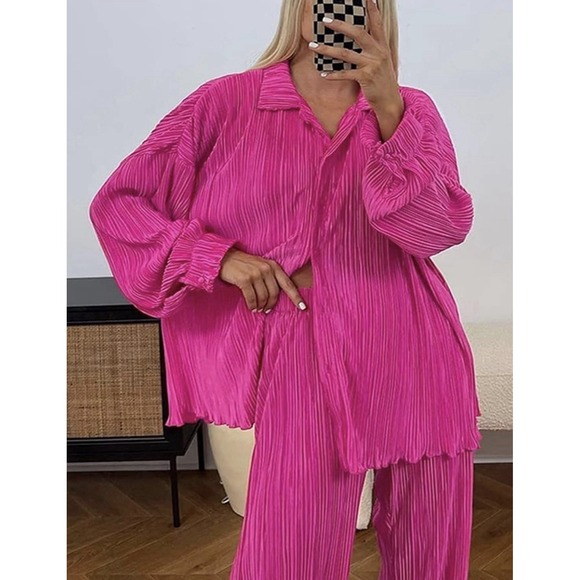 SHEIN Other - Women's Oversized Pleated 2 Piece Lounge Set Hot Pink Weekend Vibes Size 6